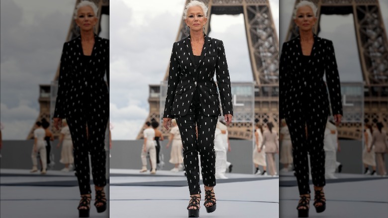 Helen Mirren in printed suit