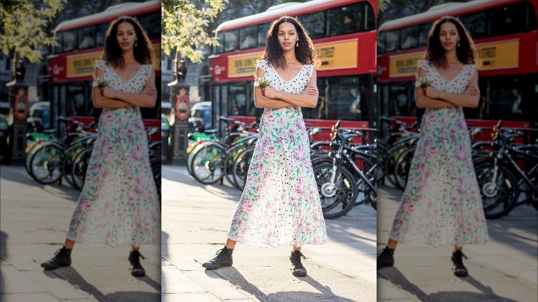 Woman posing on street