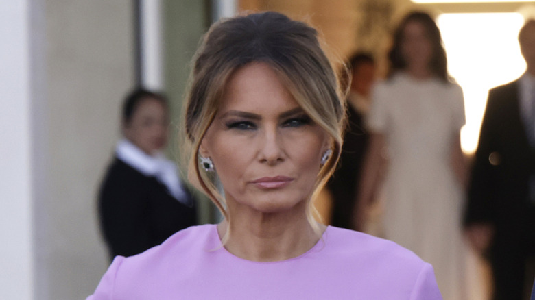 Closeup of Melania Trump frowning