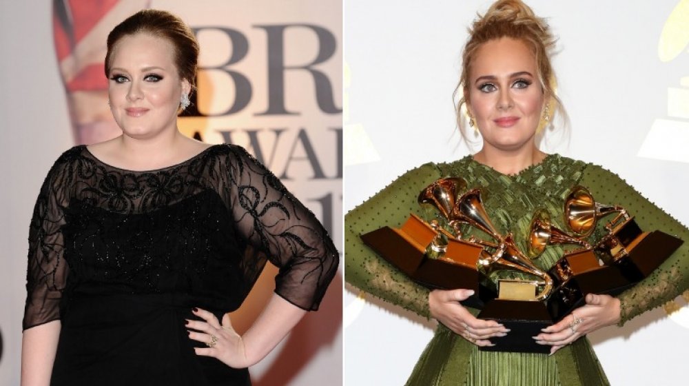 Adele, who had a celebrity weight loss transformation, in 2011 and 2017