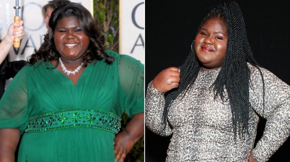 Gabourey Sidibe, who had a celebrity weight loss transformation, in 2010 and 2019