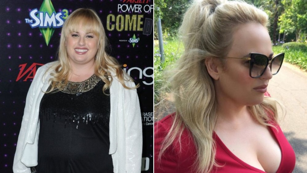 Rebel Wilson, who had a celebrity weight loss transformation, in 2011 and 2019