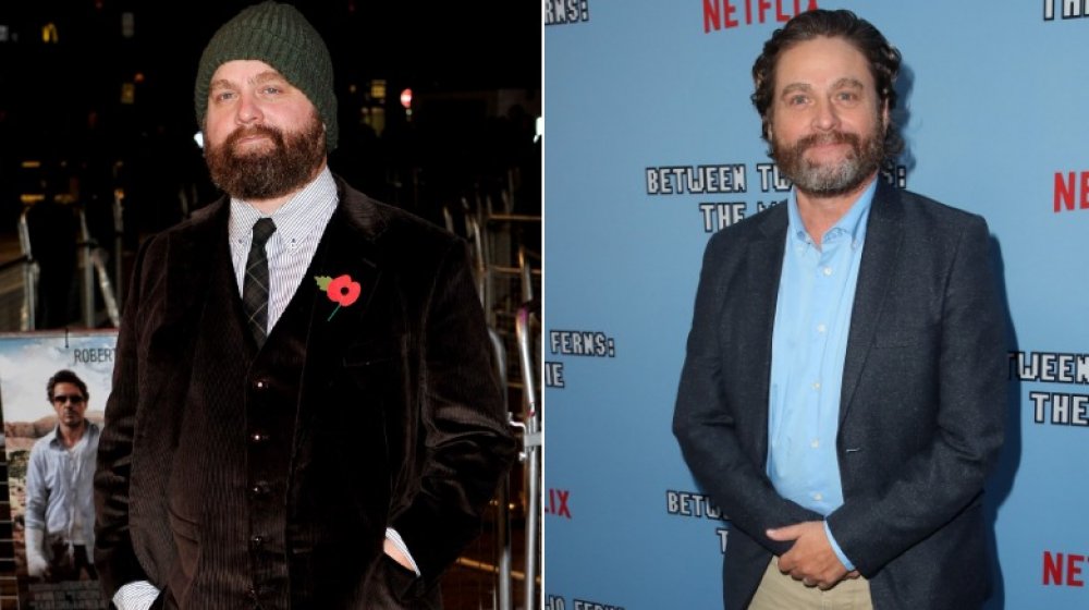 Zach Galifianakis, who had a celebrity weight loss transformation, in 2010 and 2019