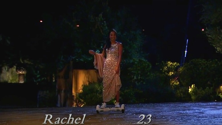 Rachel comes in on hoverboard