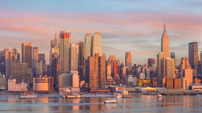 City skyline at sunset