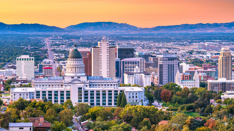 Photographed skyline of Salt Lake City, Utah