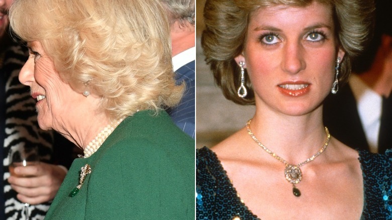 Camilla Parker Bowles green dress with brooch