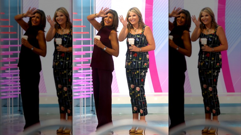 Hoda Kotb and Jenna Bush Hager pictured waving at the 'Today' show on September 26, 2023 in New York City