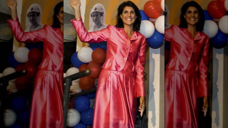 Nikki Haley in 2010 wearing a pink suit