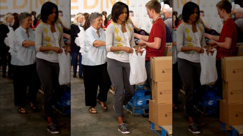 Michelle Obama at a food bank