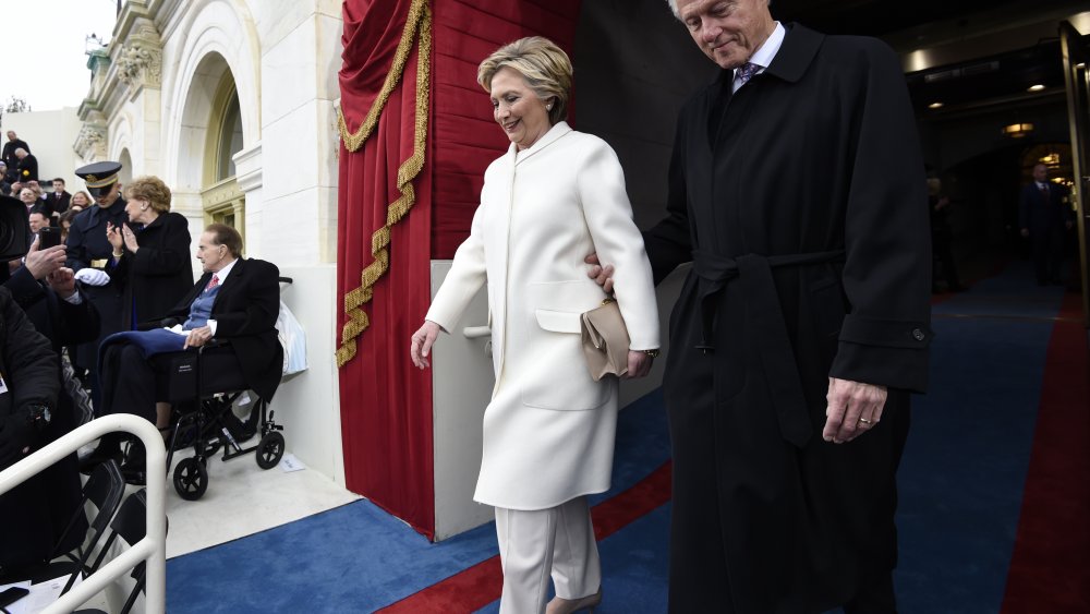 Hillary Clinton wearing a pantsuit, which was once thought to be inappropriate for presidential family members