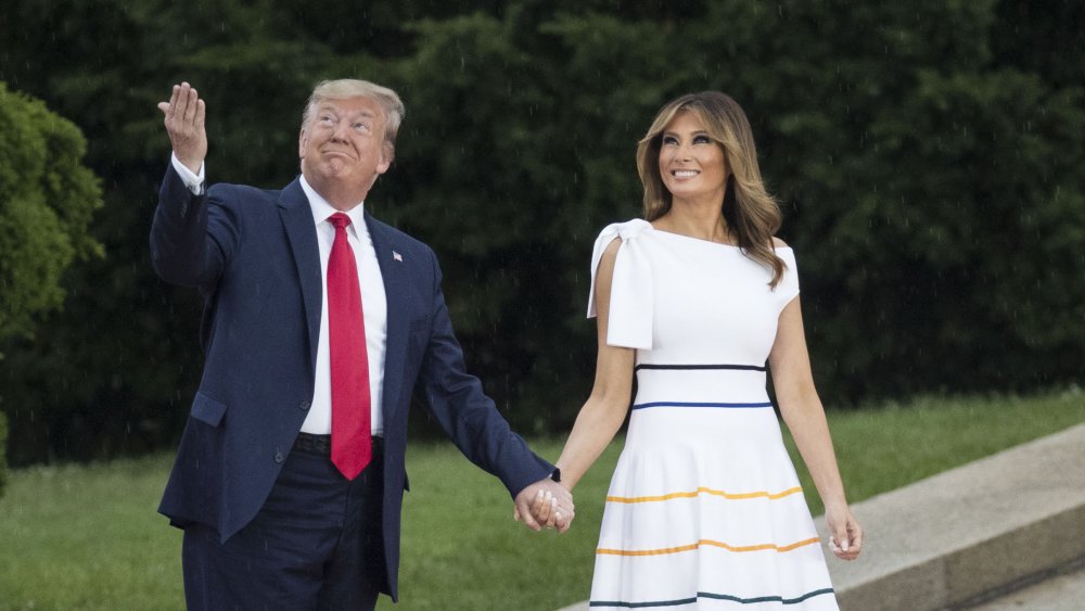 Melania Trump wearing an inappropriate white dress for a presidential family member for July 4th