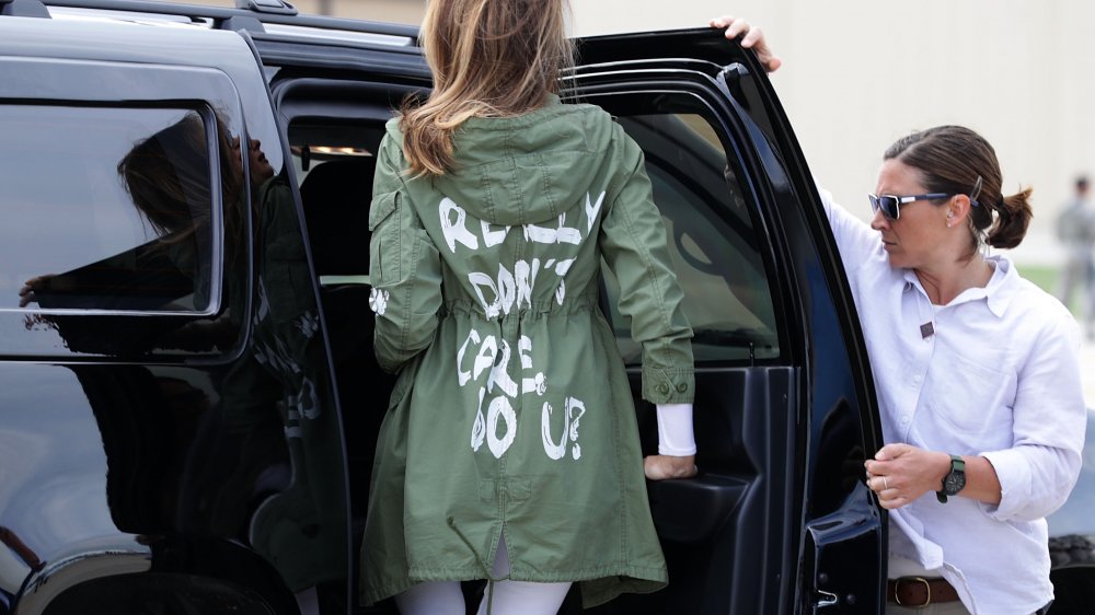 Melania Trump's Zara jacket, which is inappropriate for a presidential family member