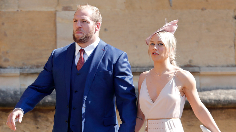 James Haskell and Chloe Madeley walking