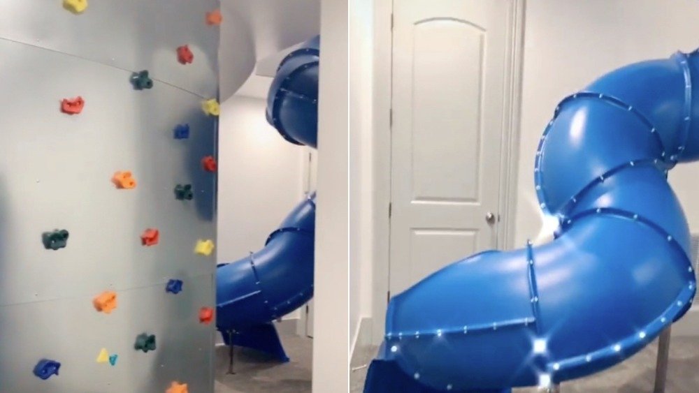 an incredible TikTok home with a slide and rock wall