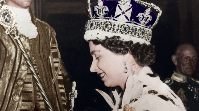 Elizabeth smiling after her coronation