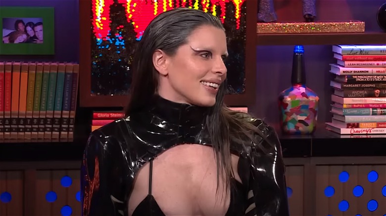 Julia Fox smiling on WWHL talk show