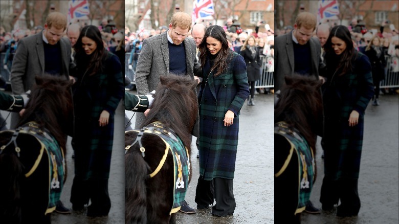 Meghan Markle wearing a plaid coat