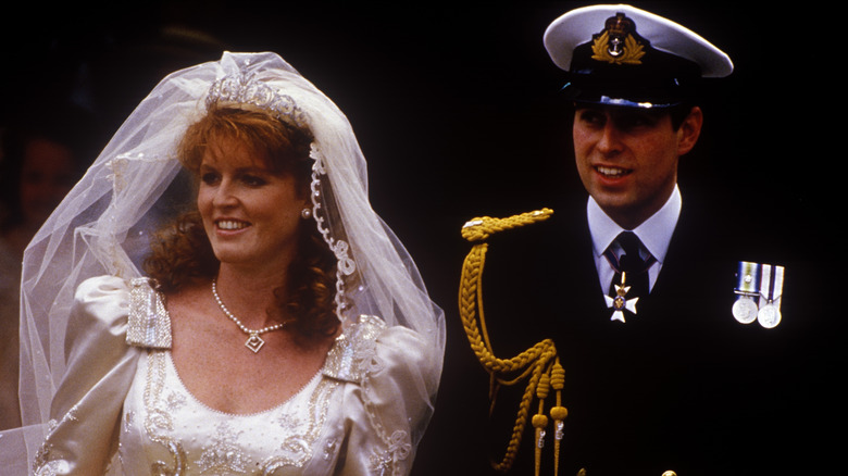 Sarah, Duchess of York, and Prince Andrew on their wedding day