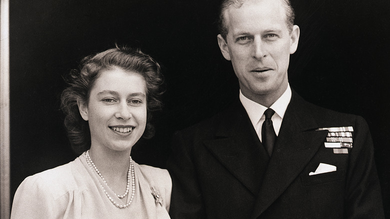 Young Queen Elizabeth II and Prince Philip smiling