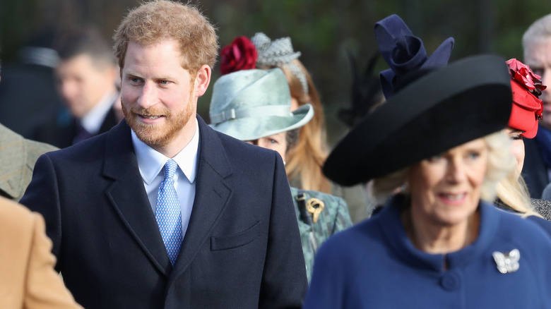 Prince Harry walking with royal family to Sandringham Christmas