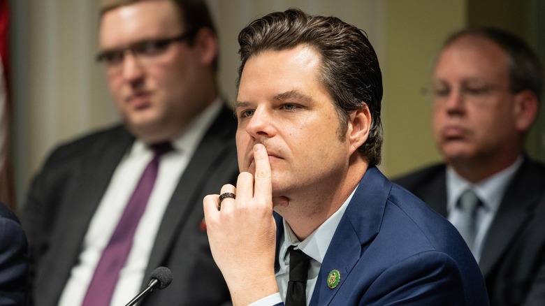 Matt Gaetz in front of a mic