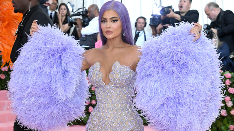 Kylie Jenner purple feather gown 