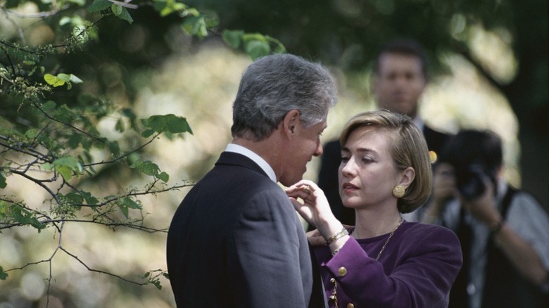 Hillary Clinton fixing Bill Clinton's tie