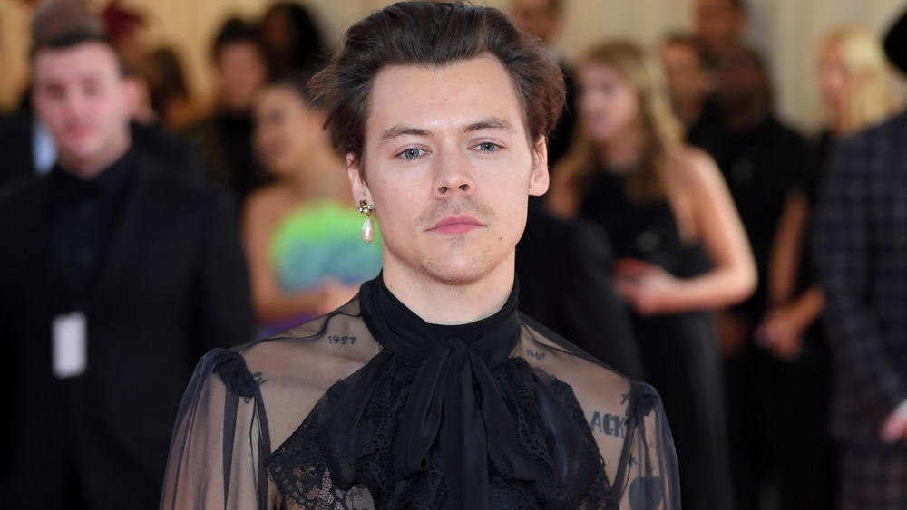 Harry Styles wearing an earring and blouse