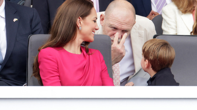 Princess Catherine, Mike Tindall, and Prince Louis talking