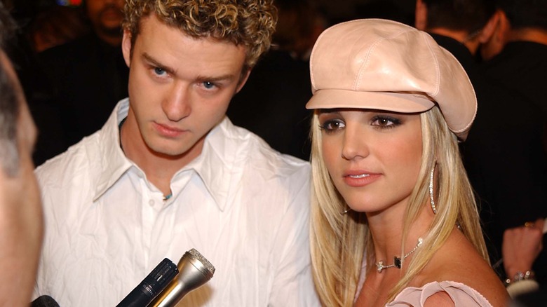 Britney Spears and Justin Timberlake giving an interview