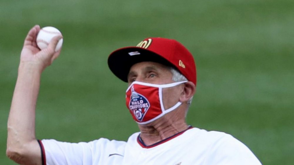 Dr. Fauci throwing the opening pitch