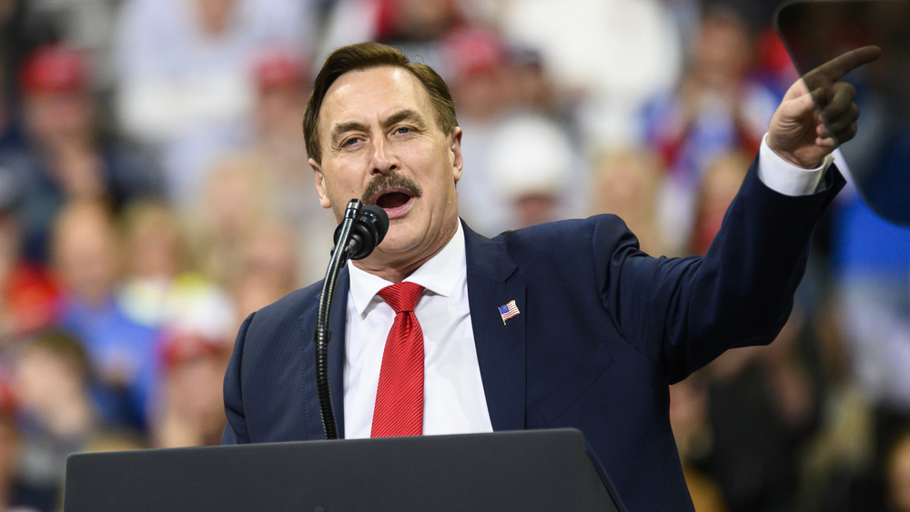 MyPillow CEO Mike Lindell speaking at a Trump campaign rally