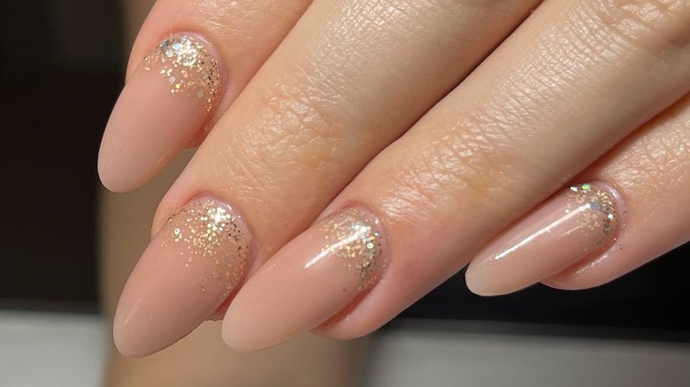 Nails with gold glitter cuticles