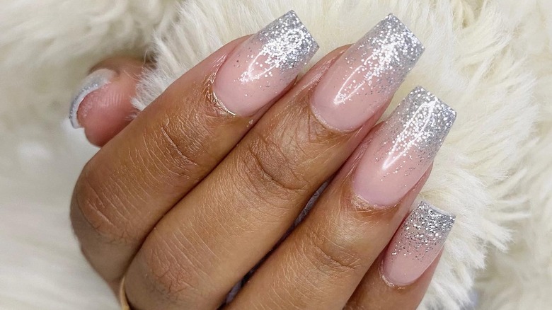 Nails with silver glitter tips