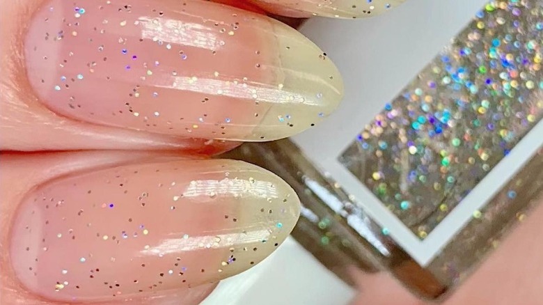 Clear nails with holo glitter
