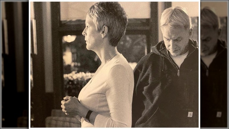 Jamie Lee Curtis and Mark Harmon on the NCIS set