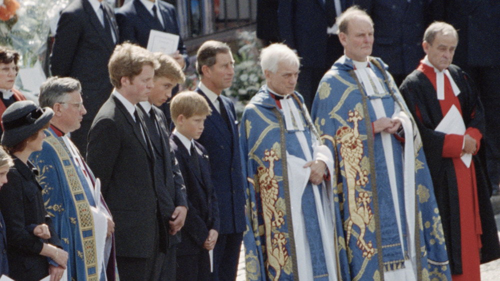 Earl Charles Spencer, Prince William, Prince Harry, and Prince William standing