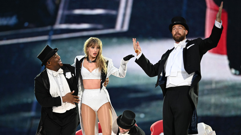 Taylor Swift and Travis Kelce on stage