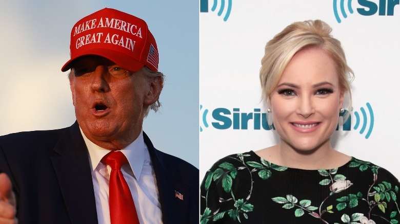 Donald Trump speaking and Meghan McCain posing