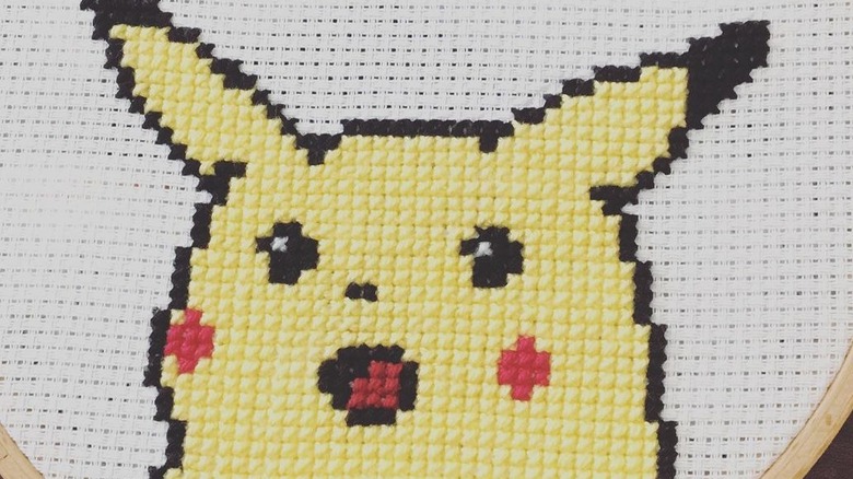 The Pikachu meme turned into a cross stitching project