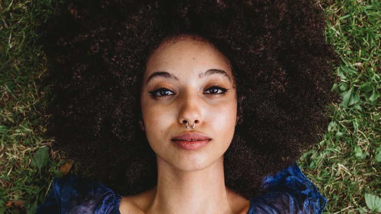 Woman with septum piercing 