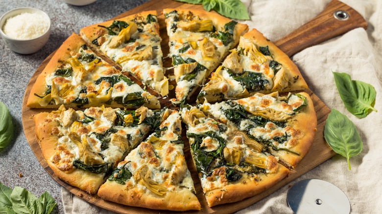 Spinach artichoke pizza