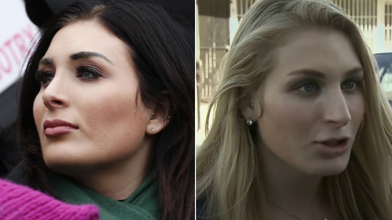 Split image of Laura Loomer with dark hair and blond hair