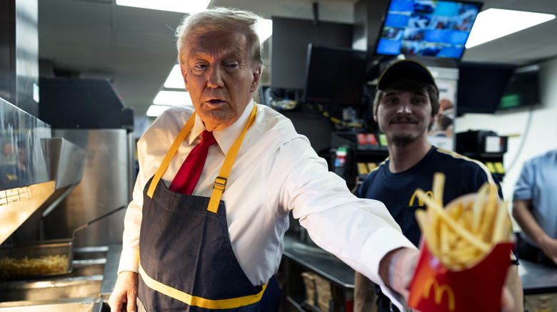 Donald Trump serving fries at McDonald's