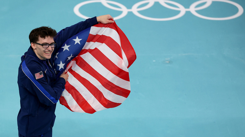 Stephen Nedoroscik smiles with American flag 