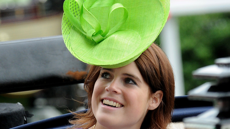 Princess Eugenie sporting a lime green fascinator at Ladies Day of the Royal Ascot