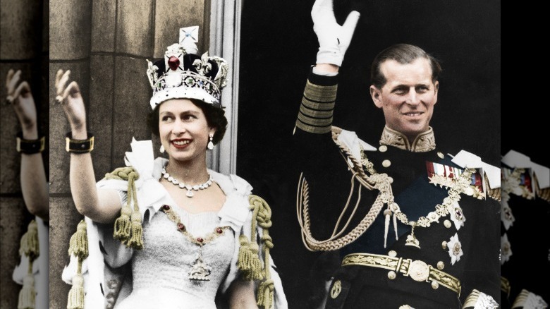 Queen Elizabeth and Prince Philip on her coronation day