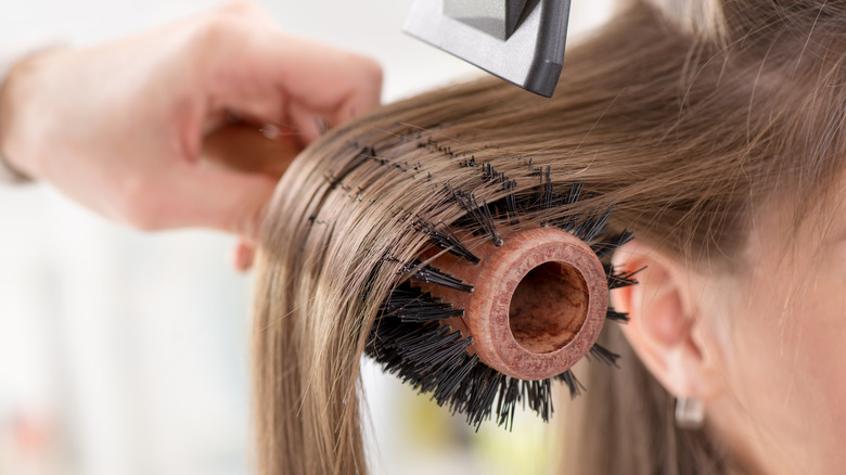 Up close round brush blow dry