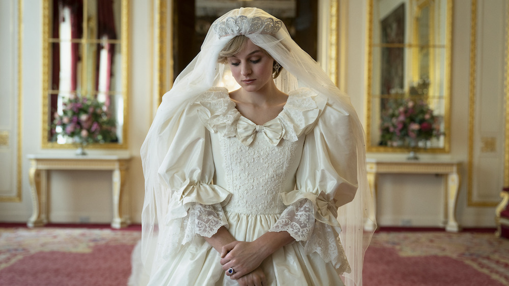 Emma Corrin in a wedding dress in The Crown